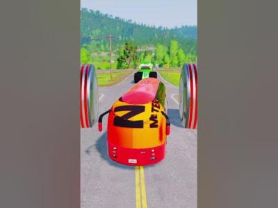 Colorful Trucks  City Buses vs Giant Bollards Crash  BeamNG.Drive shorts viralshor