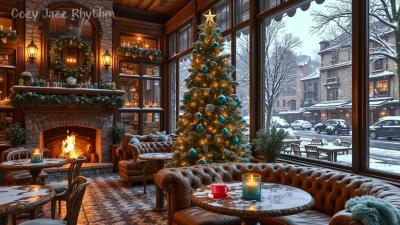 Relaxing Winter Coffee Shop Smooth Jazz Music  Christmas Jazz with Fireplace