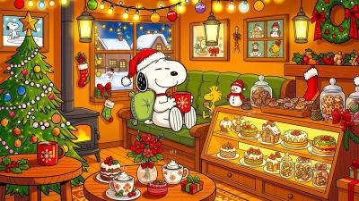 Snoopys Cozy Christmas Cafe Sweet Lofi Beats for Work Time Calming Holidays with Lofi Christmas