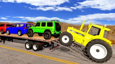 TRANSPORTING PIXAR CARS  FRUITS WITH COLORED  JOHN DEERE vs CLAAS vs TRACTORS  BeamNG.drive 01