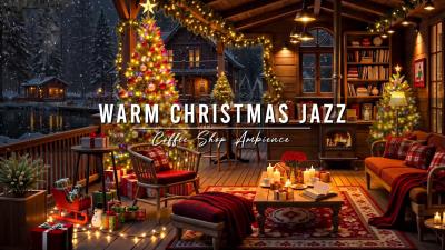 Unwind with Warm Christmas Jazz Music  Crackling Fireplace Cozy Christmas Coffee Shop Ambience