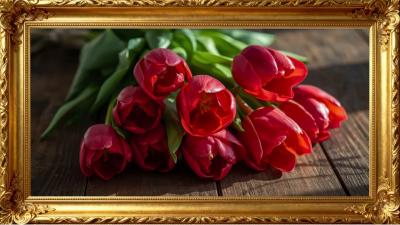 Calm Tulip Harmony  4K Floral Oil Painting Wallpaper for Peaceful Homes  4K Frame TV Art