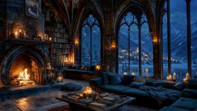 Cozy Gothic Study Room  Dark Academia Winter Ambience for Reading  Relaxing Piano  Violin