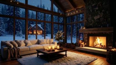 Cozy Winter Cabin Background  Soft Piano and Fireplace Sounds for Focus Study Sleep