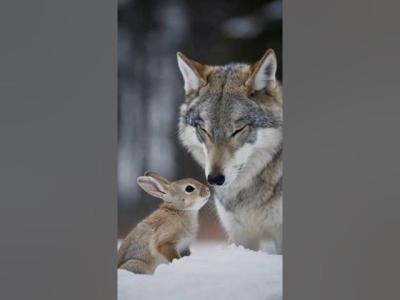 Cute  Calming Wolf Meets Rabbit in Snow  A Rare Nature Scene  Touching Moment With Rabbit ep3