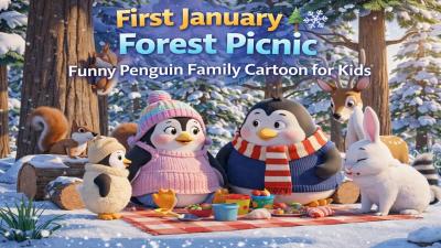 First January Forest Picnic  Funny Penguin Family Cartoon for Kids