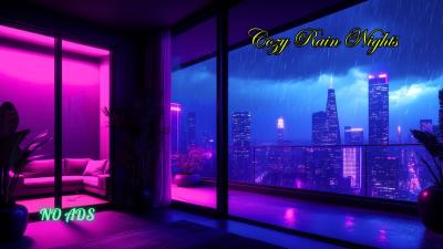 Neon Rain Balcony  Relaxing City Ambience