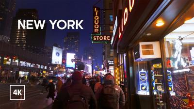New York Night Walk Midtown Manhattan  Walking Tour 4K