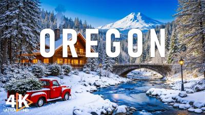 Oregon Winter 4K  Snowy Forests Mountains  Peaceful Nature  Cinematic Winter Scenery