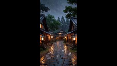 Rain Sound Traditional Japanese Village ASMR for sleep  Traditional Village Night Ambience