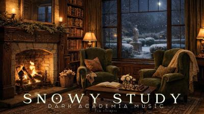 Snowy Manor Study at Night  Dark Academia Piano  Fireplace Ambience for Study  Sleep