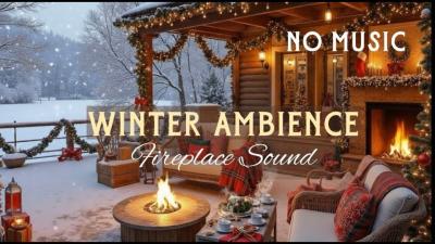 Snowy Winter Cabin Gazebo  Fireplace Sounds  Falling Snow Ambience
