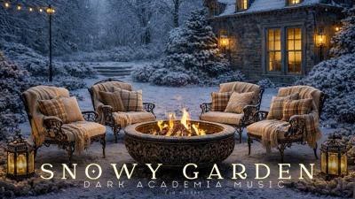 Snowy Winter Cottage Garden  Dark Academia Piano Music  Cozy Fireside Ambience for Study  Sleep
