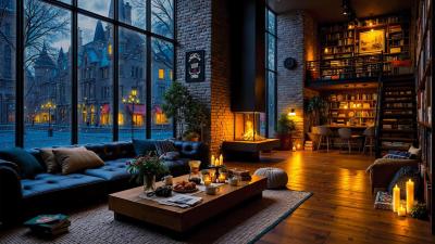 Winter Night Jazz Cozy Cafe Ambience Soft Piano Jazz  Fireplace Sounds for Relax Study Work