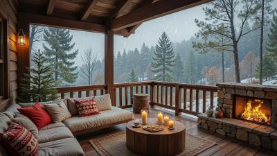 Youll Be Trapped Here Blizzard Snow Falling Roaring Fireplace Jazz on This Insane Cozy Porch