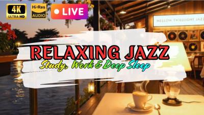 4K LIVE Cozy Flower Jazz Cafe by River  Calm Piano for Reading Study  Sleep