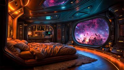  Cosmic Spaceship Bedroom Ambience  NO ADS  Brown Noise  Galaxy View for Deep Sleep and Focus