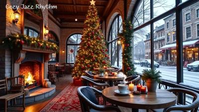 Cozy Winter Coffee Shop Ambience  Smooth Jazz Music with Snowy Winter Fireplace Sounds for Relax