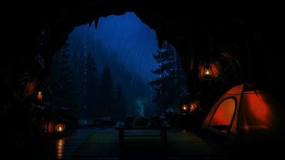 FALL ASLEEP INSTANTLY  FOREST CAVE RAIN  THUNDER AMBIENCE FOR DEEP SLEEP TONIGHT