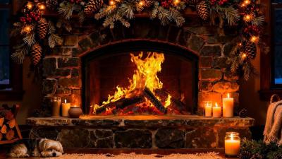Winter Fireplace Ambience  Crackling Fire Soft Candlelight  Deep Timeless Calm