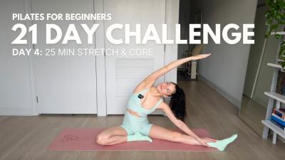 21 Day Beginner Pilates Challenge  Day 4  25 Min Stretch  Core