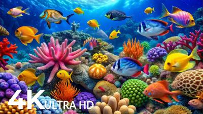 AQUARIUM 4K ULTRA HD  Beautiful Fish Swimming  Colorful Sea Life Video Deep Sleep Music 19