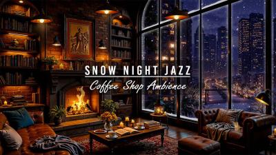Cozy Attic Cafe Ambience In New York Snowfall Night Jazz Piano  Fireplace Sounds for Relax Sleep