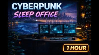 Cyberpunk Sleep Office  Rain  Neon City Ambience for Deep Focus 1 Hour