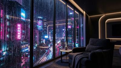 Drifting Above Neon City  Calm Cyberpunk Ambient Music for Sleep  Focus