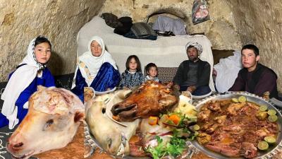 Eid alFitr family celebration with delicious Kale Pache Pilaf in the cave Village Life of Afghanist