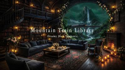 Mountain Castle Library Ambience on a Rainy Spring  Fireplace  Dark Academia Piano for Focus