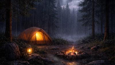 Rainy Forest Night with Thunder  Campfire  Ultimate Sleep Ambience