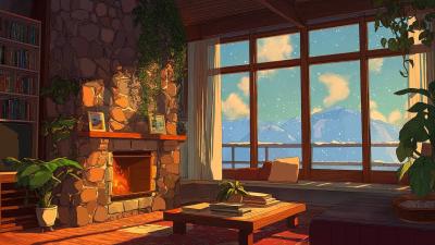 Relaxing January Evening with Crackling Fireplace Ambience Soft Jazz Music for Reading  Focus