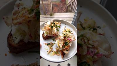 Chicory Salad with Citrus Dressing over Ricotta Toast