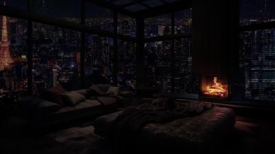   City Rain  Fireplace Glow  Warm Night Ambience for Relaxation
