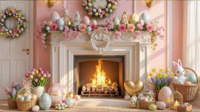  Easter Fireplace Ambience with Cozy Crackling Fire  Relaxing Piano Music Happy Easter Day 
