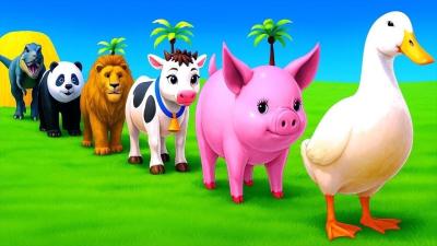 Long Slide Game With Cow Elephant Gorilla Hippopotamus Tiger 3d Animal Game Funny 3d Animals