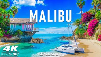 Malibu 4K  A Coastal Drive Through Cliffs Waves  California Sunsets with Relaxing Music