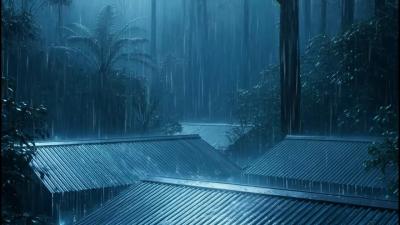 Nighttime Rain Hitting Tin Roof With Thunder Ambience For Deep Sleep And Calmness