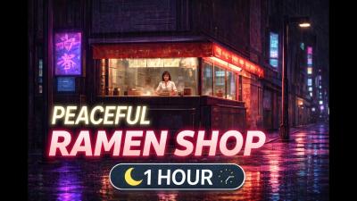 Peaceful Ramen Shop Rainy Neon Night  LoFi Music for Relaxation Focus  Sleep 1 Hour