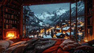 Peaceful Snowfall with Fireplace Warmth  Winter Night Ambience for Deep Rest and Emotional Comfort
