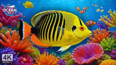 Relaxing Aquarium 4K  Tropical Reef Fish  Tranquil Waters
