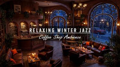 Relaxing Winter Jazz Music Cozy Coffee Shop Ambience with Smooth Jazz Snowfall  Fireplace Sounds