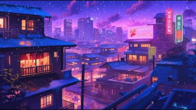 Snow Lofi Hip Hop Beats for Study Sleep  Focus  80s  1990  The Japanese Town
