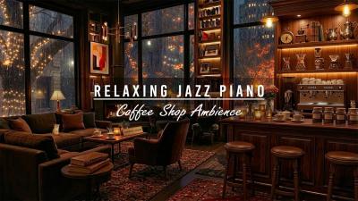 Tranquil March Rainy Coffee Shop  Relaxing Jazz Piano  Crackling Fireplace for Work Study Calm