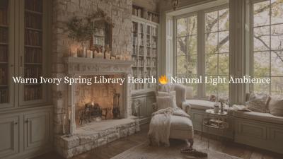 Warm Ivory Spring Library Hearth Natural Light Ambience