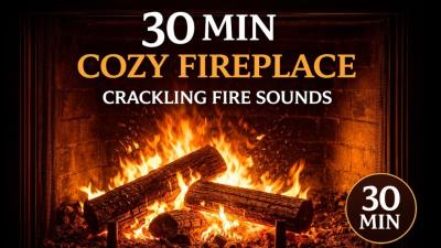 30 Min Cozy Fireplace Crackling Fire Sounds for Sleep Relaxation  Focus  Black Screen