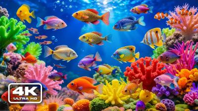 4K Ocean Aquarium  Beautiful Sea Animals  Reef Fish Relaxing Ocean Music for Sleep Ambience