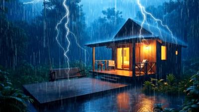ASMR Rain and Thunder Sounds for Sleep  Cozy Cabin Storm Ambience 4K