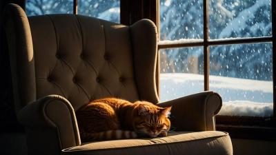 Cozy Winter Window  Sleeping Cat  Ethereal Ambient Music for Deep Sleep  Study